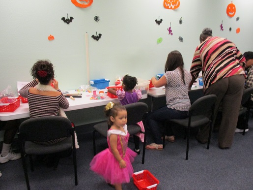 Everyone is busy making story baskets at Make it Take it